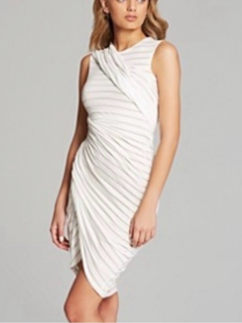 Bailey 44 Cream Sleeveless Ruched Draped Mini Dress